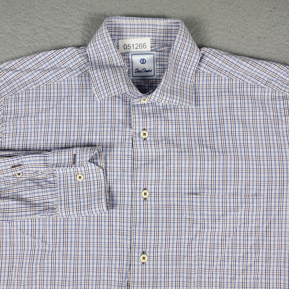 David Donahue Shirt Mens Large Blue Red Plaid Casual Button Up Long Sleeve